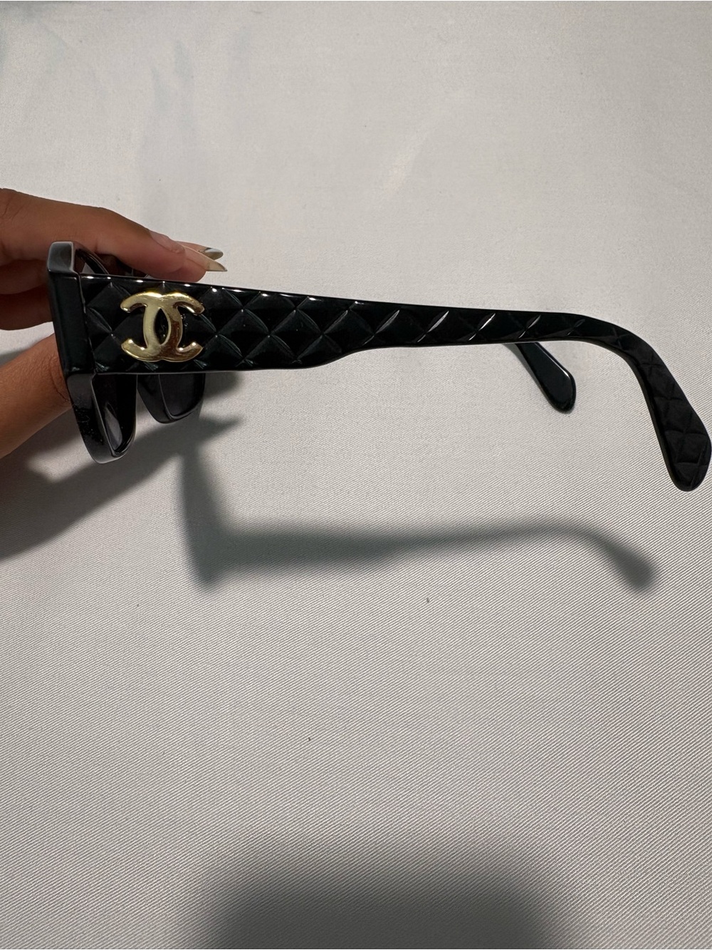 CHANEL Black Quilted Temple Sunglasses with Gold CC Accent